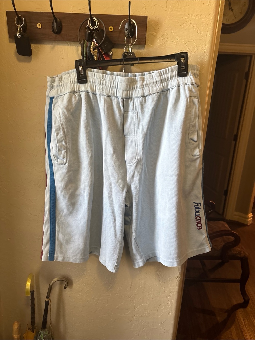 Vintage FUBU The Collection Shorts Mens XL Light Blue Embroidered Logo Y2K